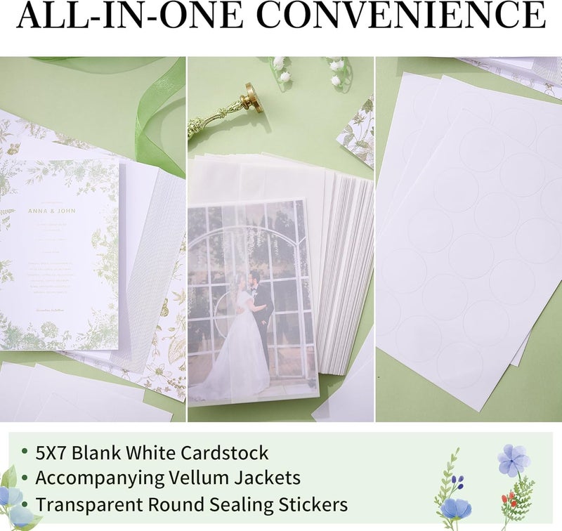 PENPRIS 45 Sets Luxury Pre-Folded Vellum Jackets with Blank 5''x7'' White Cards and Sealing Stickers Translucent 5''x7'' Vellum Paper for Wedding/Birthday Invitations PAP10MX1 - Image 3